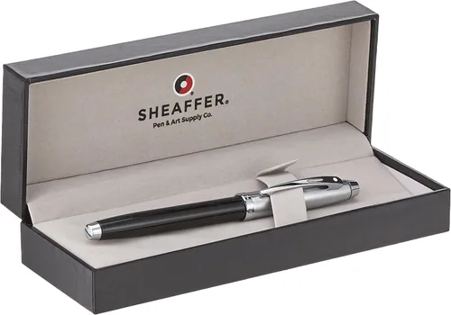 Vista 4 de Sheaffer Pluma estilográfica 100 de laca negra con ribete cromado y punta fina