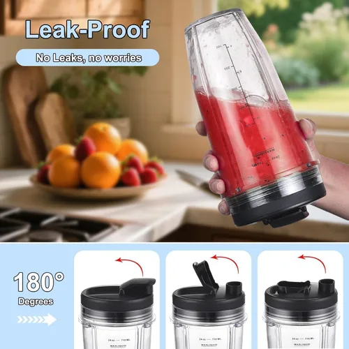 Vista 4 de Paquete de 2 vasos de licuadora de repuesto para Ninja, vasos de licuadora de 24 onzas con tapas para llevar, compatibles con Nutri Ninja Auto IQ