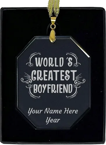 Vista 7 de LaserGram Adorno de Navidad de vidrio personalizado, el mejor novio del mundo, idea de regalo grabada con láser personalizada (forma de diamante)