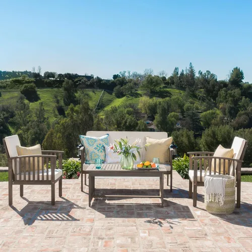 Vista 2 de Christopher Knight Home Carolina Acacia - Juego de 4 piezas, acabado gris/crema
