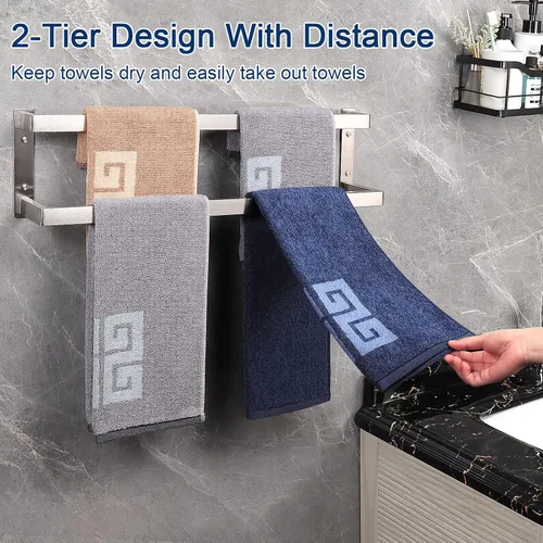 Vista 6 de NearMoon Toallero de baño, soporte para toallero, estante cuadrado, toalla colgante para baño, toallero grueso de acero inoxidable SUS304 montado