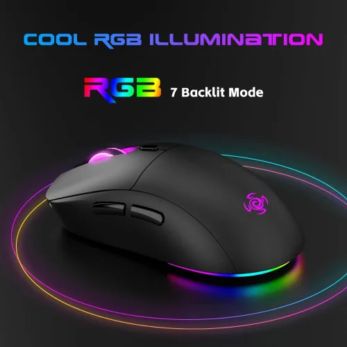 Vista 4 de LORERAN Ratón inalámbrico para juegos, 3 modos 4800 DPI Bluetooth2.4Gmouse con cable con receptor nano recargable tipo C, 6 niveles de DPI, 6