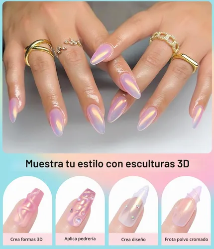 Vista 5 de Polvo de uñas cromado y perla - 【Efecto de hada】Polvo de uñas cromado rosa, blanco, aurora, amarillo, sirena, iridiscente, polvo cromado, espejo