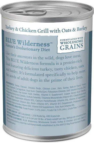 Vista 2 de Blue Buffalo Wilderness - Alimento húmedo natural con alto contenido de proteínas para perros adultos, pavo y pollo con granos integrales, latas