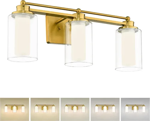 Vista 23 de HWH - Lámpara de tocador cromada con 5 luces sobre espejo, lámpara de pared moderna para baño, 37 pulgadas, acabado cromado, 5HLT63B-5W CH