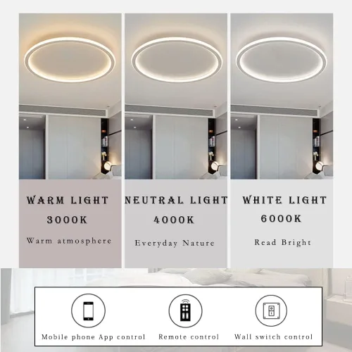 Vista 3 de Lámpara de techo LED regulable de montaje empotrado, lámpara de techo empotrada redonda moderna de 12 pulgadas con ajuste de aplicación, lámpara