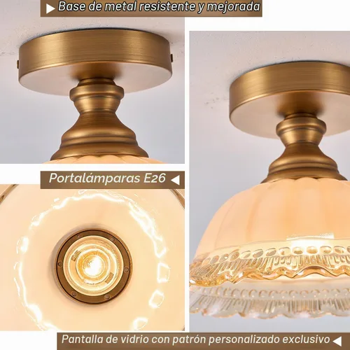 Vista 3 de Lámpara de Techo de Latón de 1 Luz Vintage Empotrada
