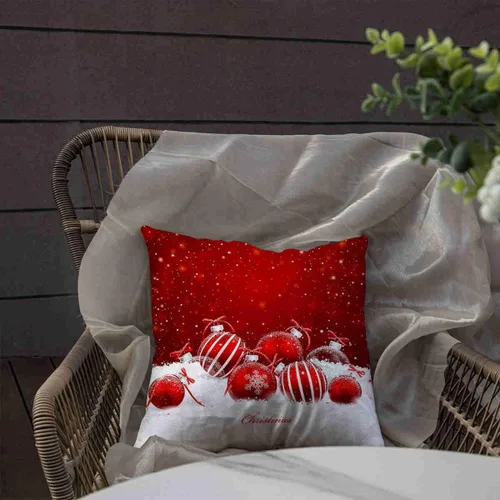 Vista 3 de Decoración de bola de Navidad roja y blanca, Feliz Navidad, decoración festiva, funda de almohada, funda de cojín, sofá de oficina en casa, funda