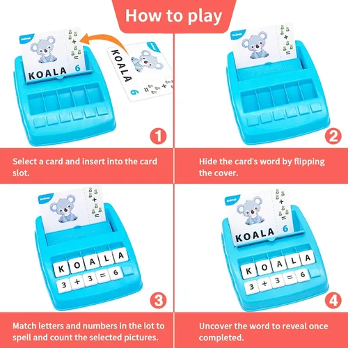 Vista 3 de Juguetes educativos de aprendizaje 2 en 1, juegos de letras y números a juego para niños y niñas, reconocimiento de palabras a la vista, tarjetas