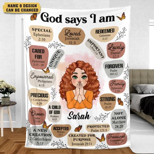 Vista 3 de Manta personalizada con texto en inglés "God Says I Am Meaneful", regalos inspiradores, afirmación diaria de pensamiento positivo, regalos de salud