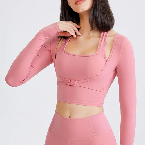 Vista 6 de Camisetas de manga larga acolchadas para mujer, camisetas de entrenamiento, yoga, correr, trajes deportivos recortados con agujeros para el pulgar