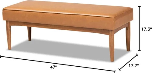 Vista 3 de Baxton Studio Arvid Mid-Century - Banco de comedor de madera tapizado de piel sintética y acabado marrón nogal