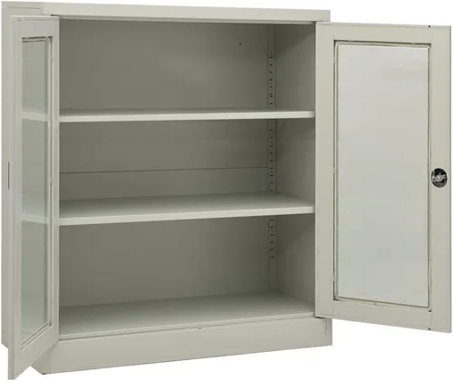 Vista 6 de Armario de oficina, gabinete de acero, armario de almacenamiento de acero con ajustable, gabinete para oficina, garaje, cocina, gris claro, 35.4 x
