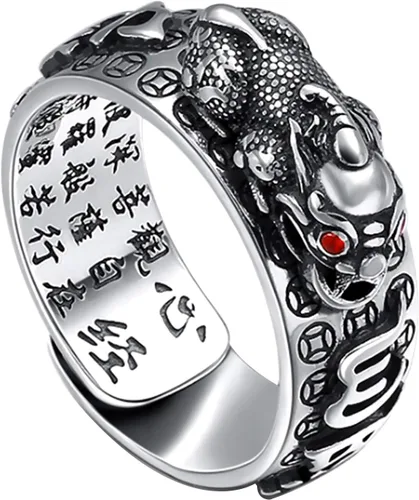 Vista 10 de Anillo ajustable de plata 990 Feng Shui PiXiu Mani Mantra Protección Wealth Ring LT_gold_new