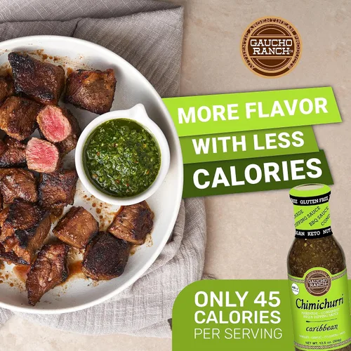 Vista 3 de Gaucho Ranch Salsa de carne caribeña Adobo gourmet de Chimichurri con perejil, ajo, cilantro y menta Vegana, sin gluten, keto, sin conservantes