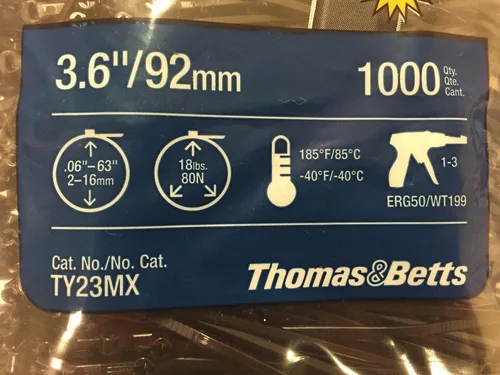 Vista 3 de Thomas y Betts TR TY23MX CABLE TIE 18LB 4" UV BLK (Paquete de 1000)