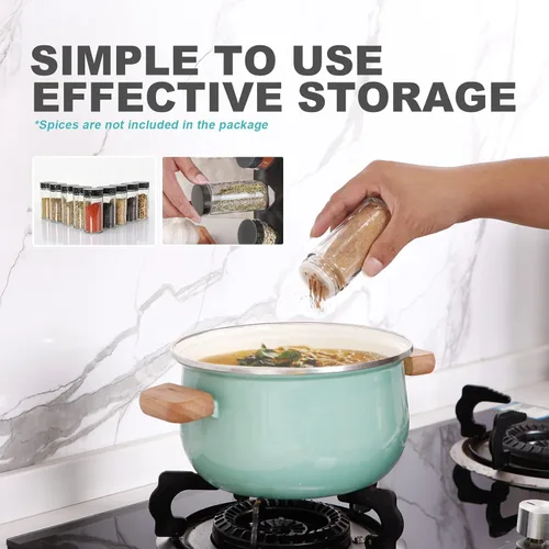 Vista 4 de Tianifa Estante giratorio de especias negro para encimera, organizador de estante de especias giratorio redondo con 20 tarros vacíos, juego completo