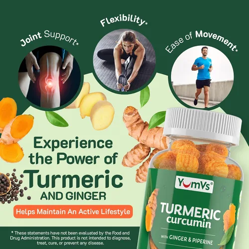 Vista 4 de Gomitas de extracto de cúrcuma de curcumina – Gomitas extra fuertes de suplemento de cúrcuma de 250 mg con 100 mcg de pimienta negra y 12 mg