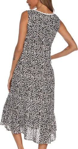 Vista 5 de AVIIER Camisones de algodón para mujer, sin mangas, vestido de casa largo con bolsillos, S-XXL