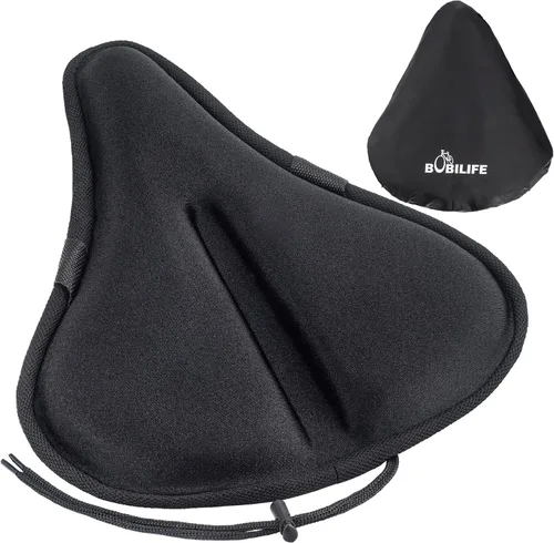Vista 9 de Cojín de gel grueso y ancho para asiento de bicicleta con funda impermeable - Cómodo cojín de silicona de espuma viscoelástica para asiento