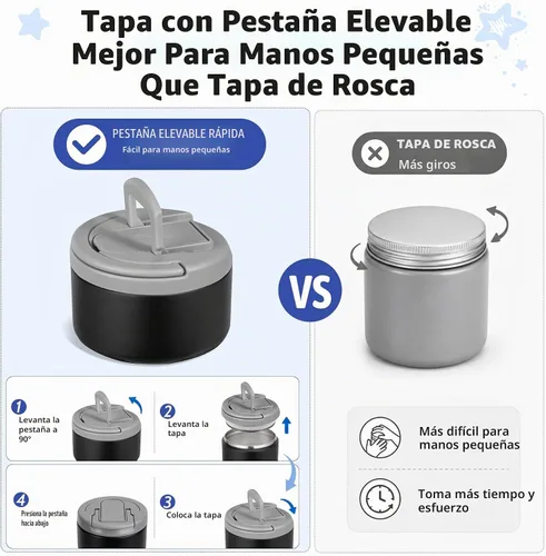 Vista 4 de MAXSO Set de Lonchera Bento para Niños con Termo de Sopa de 8 oz, Envase para Comida Caliente a Prueba de Fugas con 4 Compartimentos, Tarro