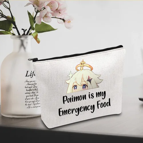 Vista 4 de JXGZSO Bolsa de cosméticos inspirada en el anime Paimon is my Emergency Food Traveller Gift Anime Lover Gift, Paimon, Novedad, Diversión, Inspirado