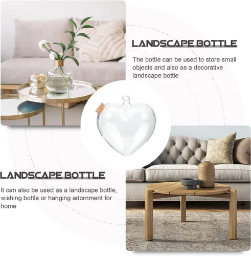 Vista 9 de Tofficu Botella de cristal con forma de corazón de corcho, botella de deseos de plantas, botella de escritorio, jarrón hidropónico para plantas