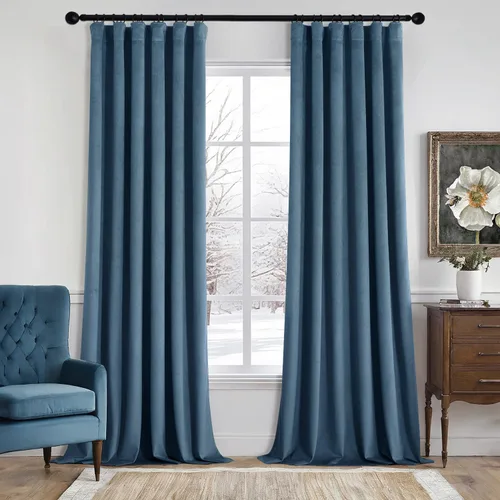Vista 34 de MIULEE Cortinas de terciopelo de 84 pulgadas de largo, juego de 2 paneles para dormitorio, con pestaña trasera plisada, de lujo, aislamiento