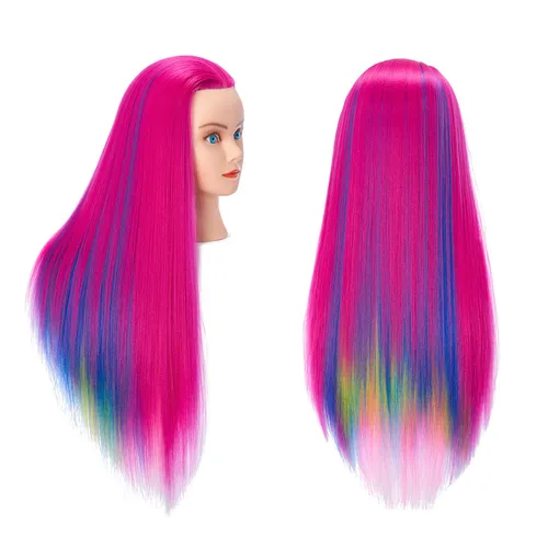 Vista 9 de 26-28" Cabeza de maniquí con cabello de fibra sintética Yaki para estilizar, cabeza de muñeca para entrenamiento de cosmetología, cabeza de maniquí