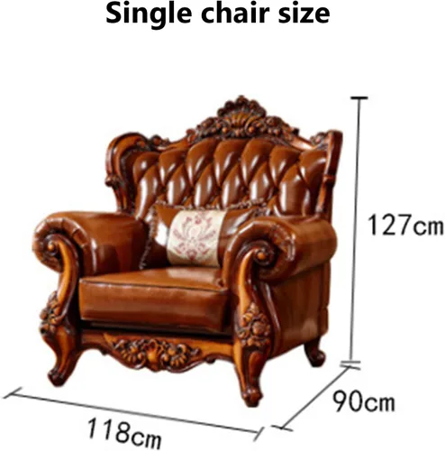 Vista 3 de Sofá de cuero de estilo europeo, madera maciza tallada de gama alta estilo americano sofá villa muebles de sala de estar adecuado para la sala