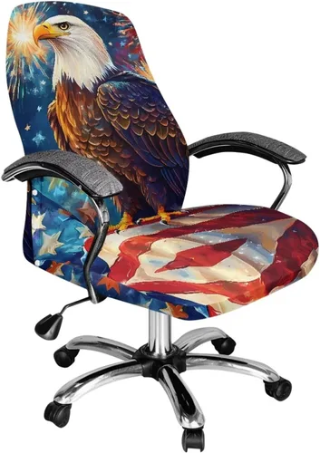 Vista 14 de 250 Years of Glory - Funda para silla de trabajo con diseño de águila calva, diseño de margarita y bandera estadounidense, funda giratoria acolchada