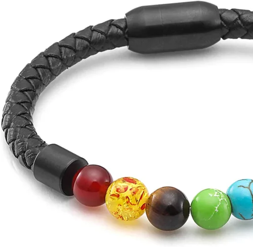 Vista 4 de Jovivi Pulsera de cuentas naturales de ojo de tigre con 7 piedras de chakra, cristal curativo para la ansiedad para hombres y mujeres, pulseras