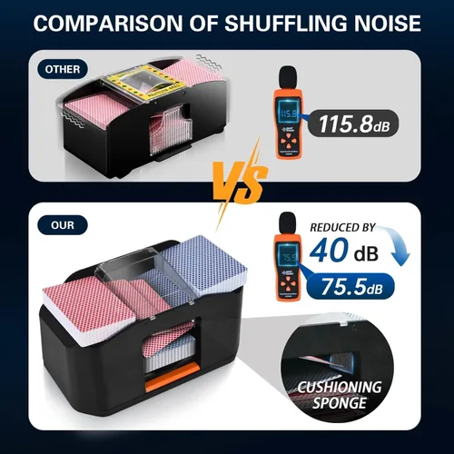 Vista 7 de Quiet & Rechargeable 2 Decks Card Shuffler, Automatic 2000 mAh Quiet Electric Shuffler, Playing Cards, Texas Hold'em, Poker, Home Card