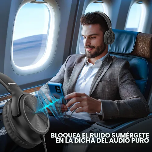 Vista 2 de Cowyawn Auriculares USB C con cable, auriculares USB C con cable con micrófono, control de volumen, sonido estéreo HD, auriculares USB tipo C Negro