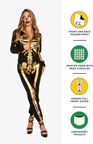 Vista 3 de Tipsy Elves - Disfraz de esqueleto de Halloween para mujer con estampado de espalda disfraz de esqueleto