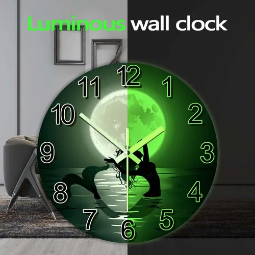 Vista 5 de The Geeky Days Reloj colgante de sirena con luna llena que brilla en la oscuridad, funciona con pilas, de cuarzo silencioso luminoso de 12 pulgadas