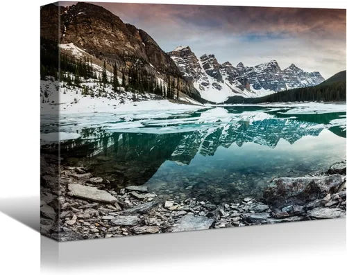 Vista 16 de BANHUA1 Decoración de pared de escena de nieve de invierno, lienzo, pintura artística de pared, póster de tierra de nieve de invierno sobre lienzo