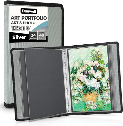 Vista 16 de Dunwell Carpeta portafolio de arte de 11x14 con papel de montaje (negro), carpeta grande para almacenamiento de obras de arte, 24 fundas muestran 48