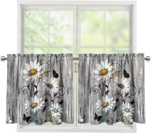 Vista 81 de God Bssing You Tier Curtains for July 4Th 2026 27.5x24 2 Panels Light Filtering Half Window Rod Pocket for Kitchen/Bathroom