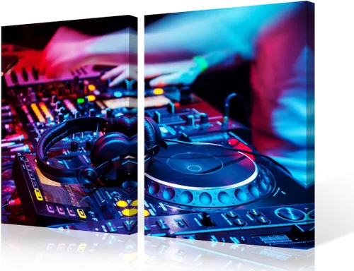 Vista 73 de Lienzo decorativo para pared, diseño de DJ Music Mixes the Track HD impreso en pinturas, 2 piezas, imágenes abstractas para sala de estar, obra