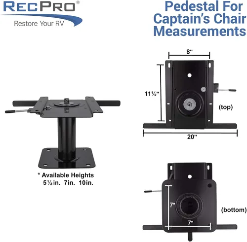Vista 8 de RecPro Silla de capitanes de pedestal para caravana, base de montaje, silla de conductor y pasajero (1 base, 7 pulgadas)
