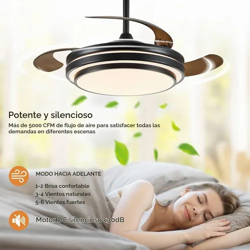 Vista 6 de FIDGRA Ventilador de Techo Fandelier de 42 Pulgadas con Luz, Ventilador de Techo Retráctil con Luces para Dormitorio, Sala de Estar, Comedor