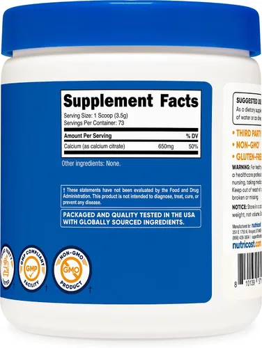 Vista 5 de Nutricost Citrato de calcio en polvo (8.82 oz) sin sabor