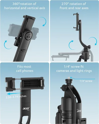 Vista 15 de Acer Gadget - Trípode de seguimiento facial automático para iPhone/teléfono celular/Android/cámara con luz y control remoto, 64 pulgadas, sin