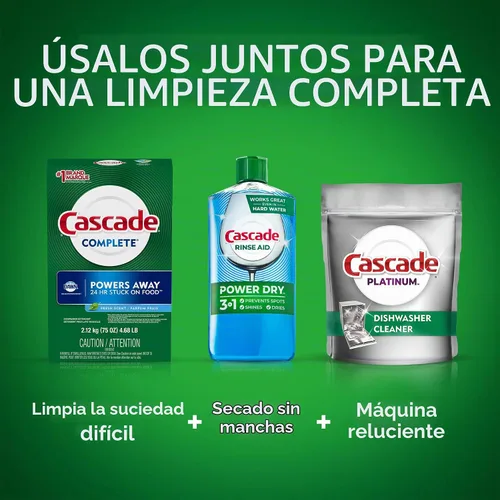 Vista 4 de Detergente en polvo Cascade Complete para lavaplatos, aroma fresco, 75 oz, blanco