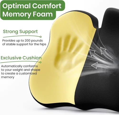 Vista 3 de A-Pce Cojín de asiento ergonómico, cojín antideslizante para silla de Negro