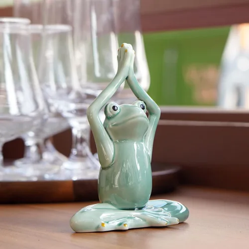 Vista 3 de OwMell Rana Zen de Cerámica para Decoración, Estatua de Rana en Pose de Yoga para Meditación Cerámica para Decoración Zen del Hogar - Namaste