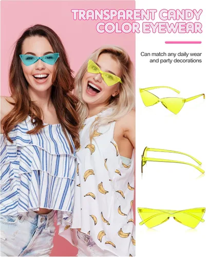 Vista 7 de 20 pares de lentes de sol triangulares sin montura para mujer, lentes transparentes de color caramelo, lentes de sol de gato negro espejados