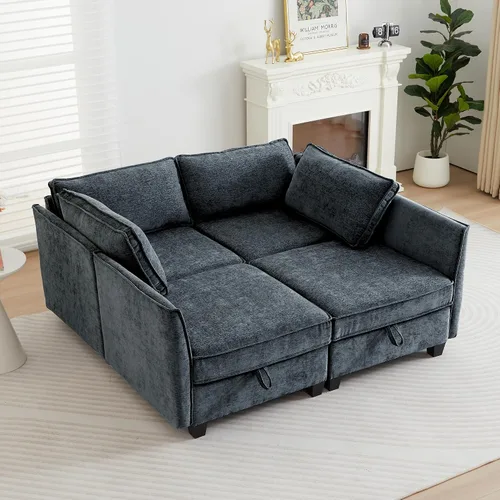 Vista 30 de ORRD Juego de sofá modular esquinero de gran tamaño, sofá convertible en forma de L con almacenamiento, sofá modular de 8 plazas con otomanas y Beige