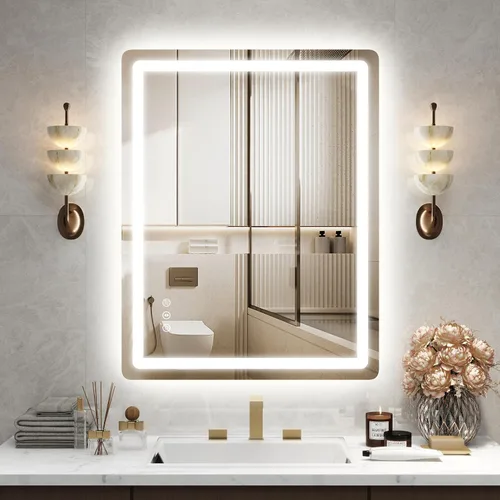 Vista 15 de Espejo de baño LED de 20 pulgadas de largo x 28 pulgadas de ancho con luces, antiniebla e iluminación tricolor, espejo de afeitado montado